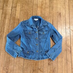 Vtg Chadwicks Womens Medium Wash Denim Trucker Jean Jacket Blue Cotton Petite 6P